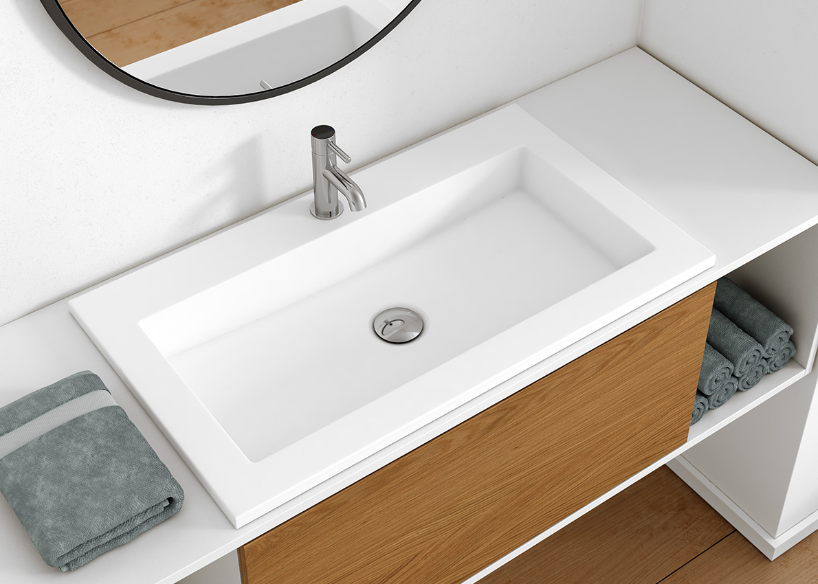 Aquabad Purista Acryl Design Waschtisch Einbau-Waschbecken Weiß Eckig