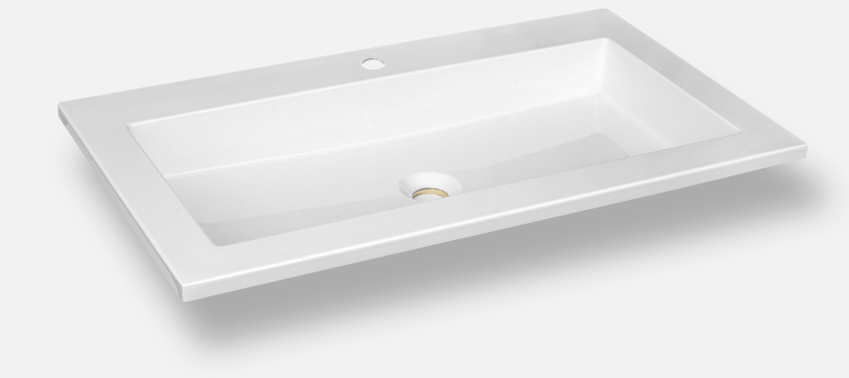 Aquabad Purista Acryl Design Waschtisch Einbau-Waschbecken Weiß Eckig