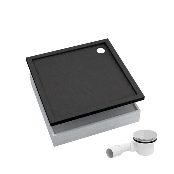 AQUABAD Duschwanne Set Basic Black Stone | Quadrat